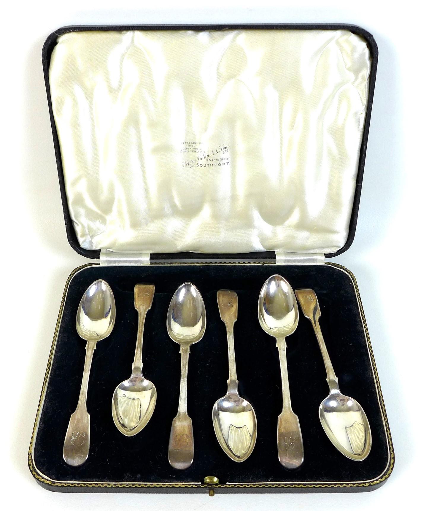 Six Victorian silver fiddle pattern teaspoons, with four Richard Duncan, Newcastle 1845, and two,