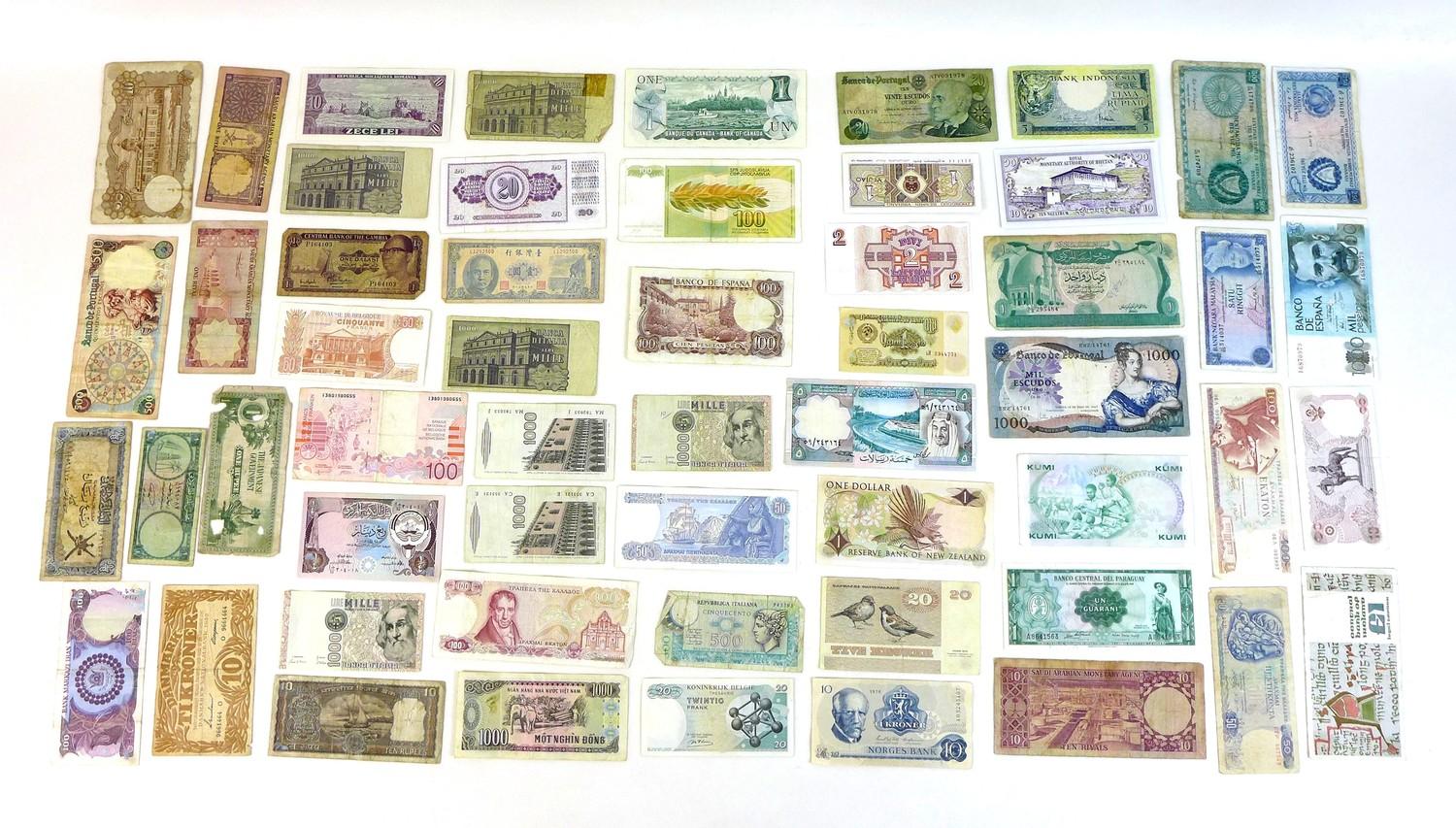 A collection of 135 international bank notes, including, China, Poland Sweden, Cuba, Indonesia,