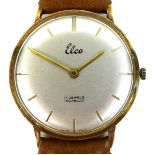 A 14k gold cased Elco gentleman's wristwatch, circa 1960, circular silvered dial with gold batons,