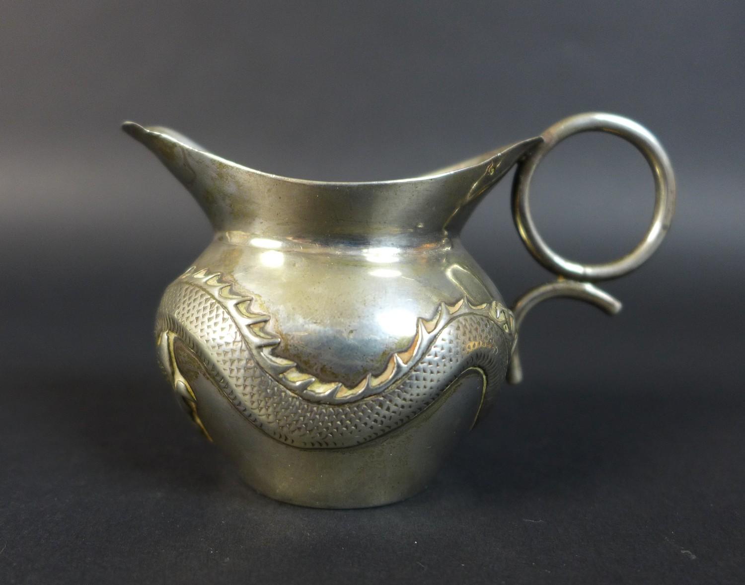 A Wang Hing and Co Chinese export silver jug, decorated with a sinuous dragon chasing his tail - Image 3 of 9