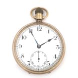 An Art Deco Tacy Watch Co 'Admiral' 9ct gold cased open face pocket watch, keyless wind, the white