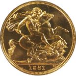 An Elizabeth II gold sovereign, 1981, mounted within a commemorative Diana Princess of Wales First