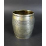 A George III silver christening tankard, of barrel form, single handle, engraved monogram