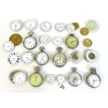 A collection pocket watch parts, comprising seven white metal cased pocket watches, including a