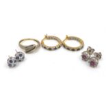 A group of jewellery comprising an 18ct gold diamond and sappire dress ring, size L, 2.2g, a pair of