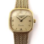 A Longines 9ct gold lady's wristwatch, circa 1984, with textured 9ct gold bracelet strap, rounded