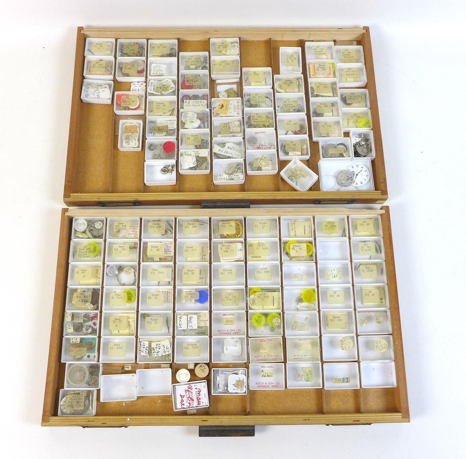 A collection of watch parts, contained within an oak ten drawer table top chest - Image 4 of 9