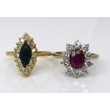 Two 18ct gold dress rings, one set with a central oval cut ruby of approximately 7 by 5.7mm,