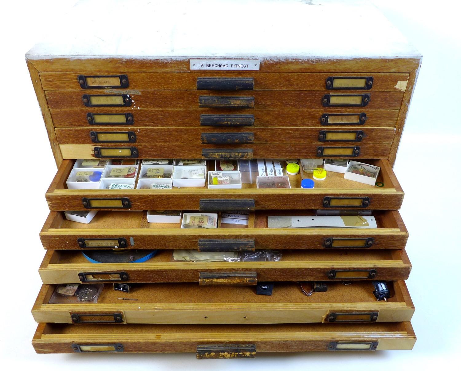 A collection of watch parts, contained within an oak ten drawer table top chest - Image 2 of 9