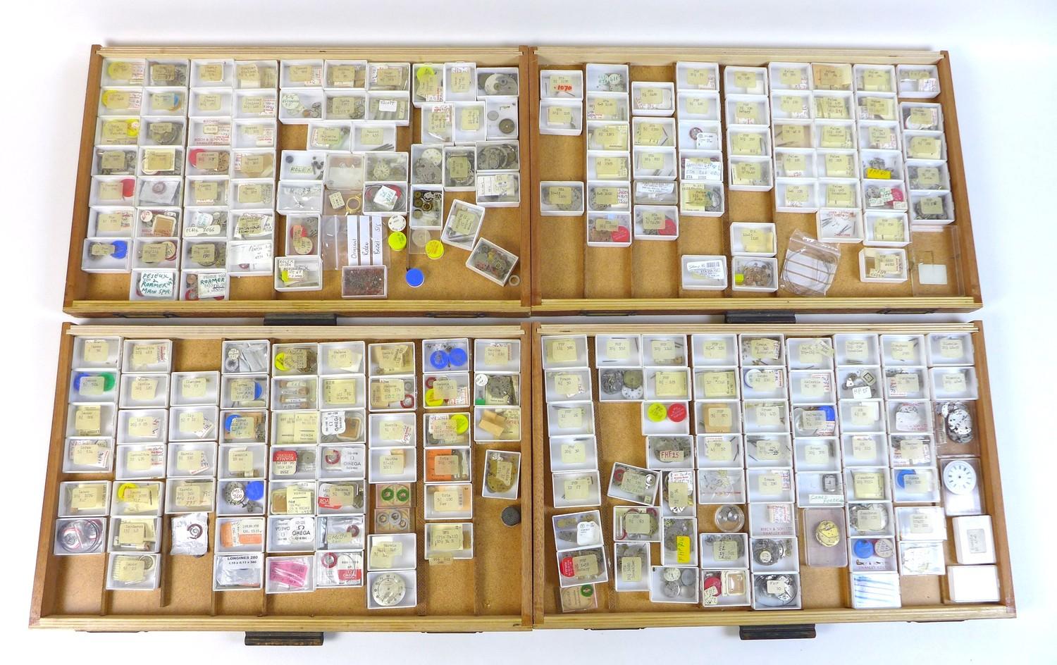 A collection of watch parts, contained within an oak ten drawer table top chest - Image 6 of 9