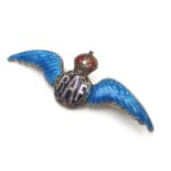 A silver and enamelled RAF sweetheart brooch, with sky blue feather enamelled wings, 54.5 by 19.7mm,