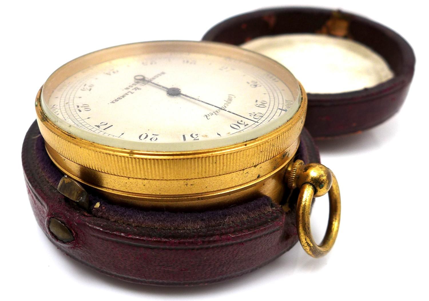 A late Victorian Negretti & Zambra, London, gilt brass cased pocket compensated aneroid barometer, - Image 6 of 8