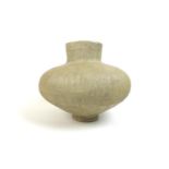 A large studio pottery vase, of compressed ovoid form with pronounced oval section mouth,