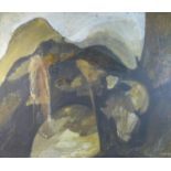 Gordon Mansell (British, 20th century): untitled abstract in ochre, browns, and greys, signed verso,