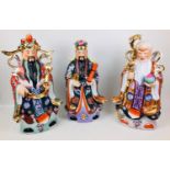 Three large contemporary Chinese ceramic figurines of the Three Immortals, Fuk, 30.5 by 20 by 55.5cm