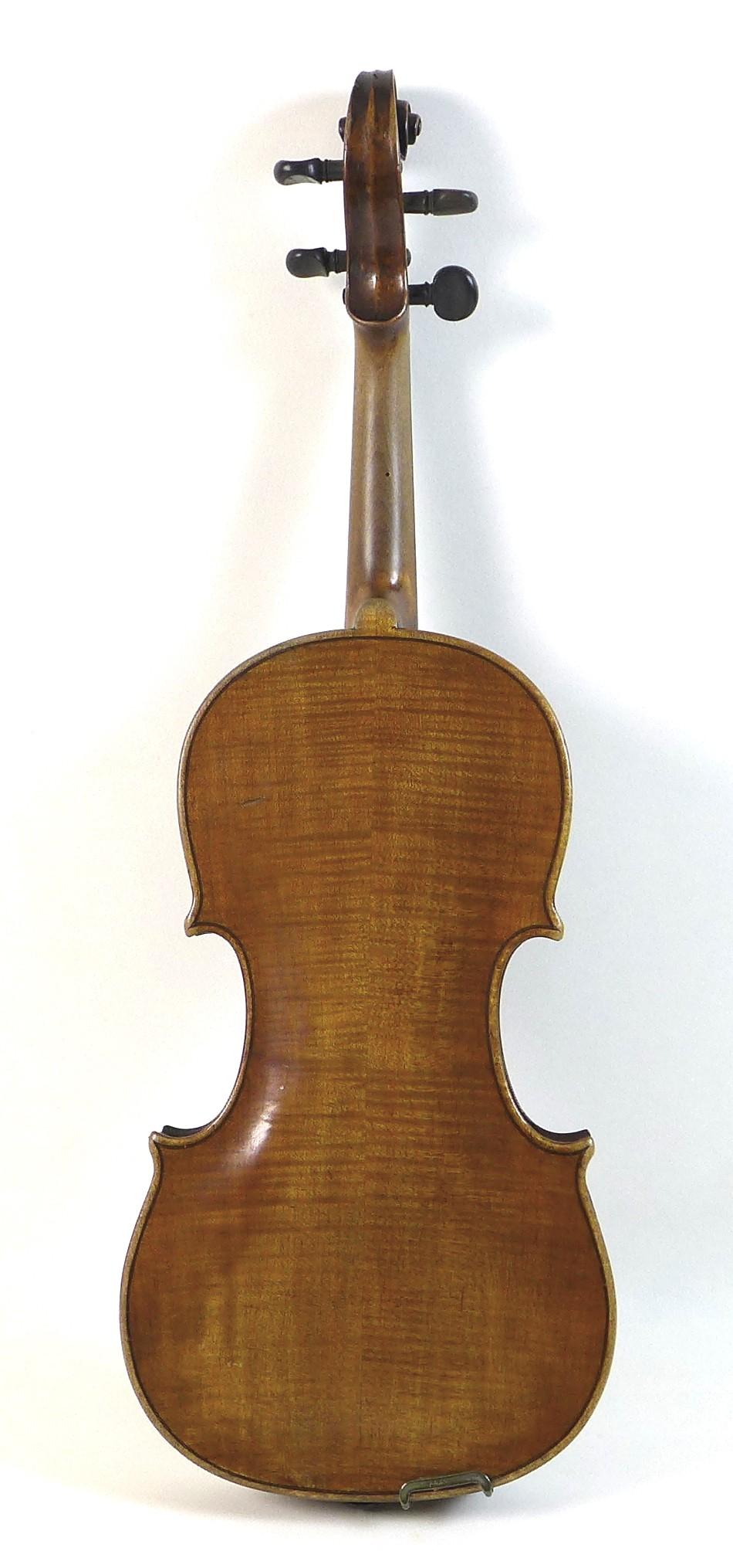 A 19th century violin, full size 4/4, well carved scroll, two piece back, outlined throughout with - Image 4 of 23