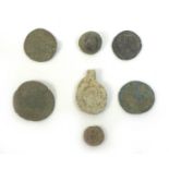 A group of seven Roman, Medieval and later detectorist finds, comprising an incomplete copper
