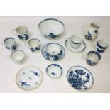 A group of English 18th century blue and white possibly Worcester tea wares, comprising a fence