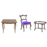 An early 19th century bedroom chair with carved frame and purple velvet seat, 45 by 50 by 83cm high,