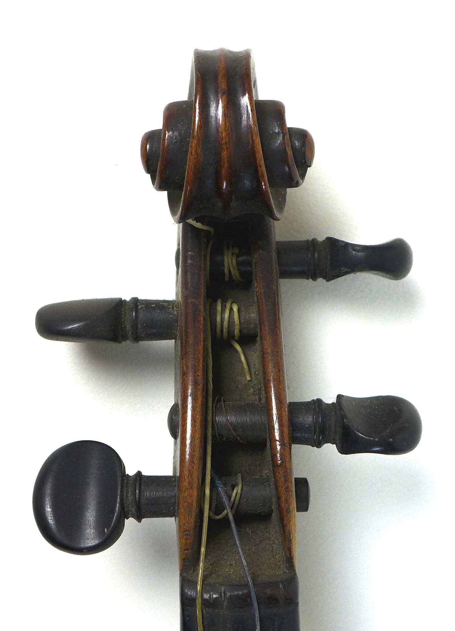 A 19th century violin, full size 4/4, well carved scroll, two piece back, outlined throughout with - Image 11 of 23