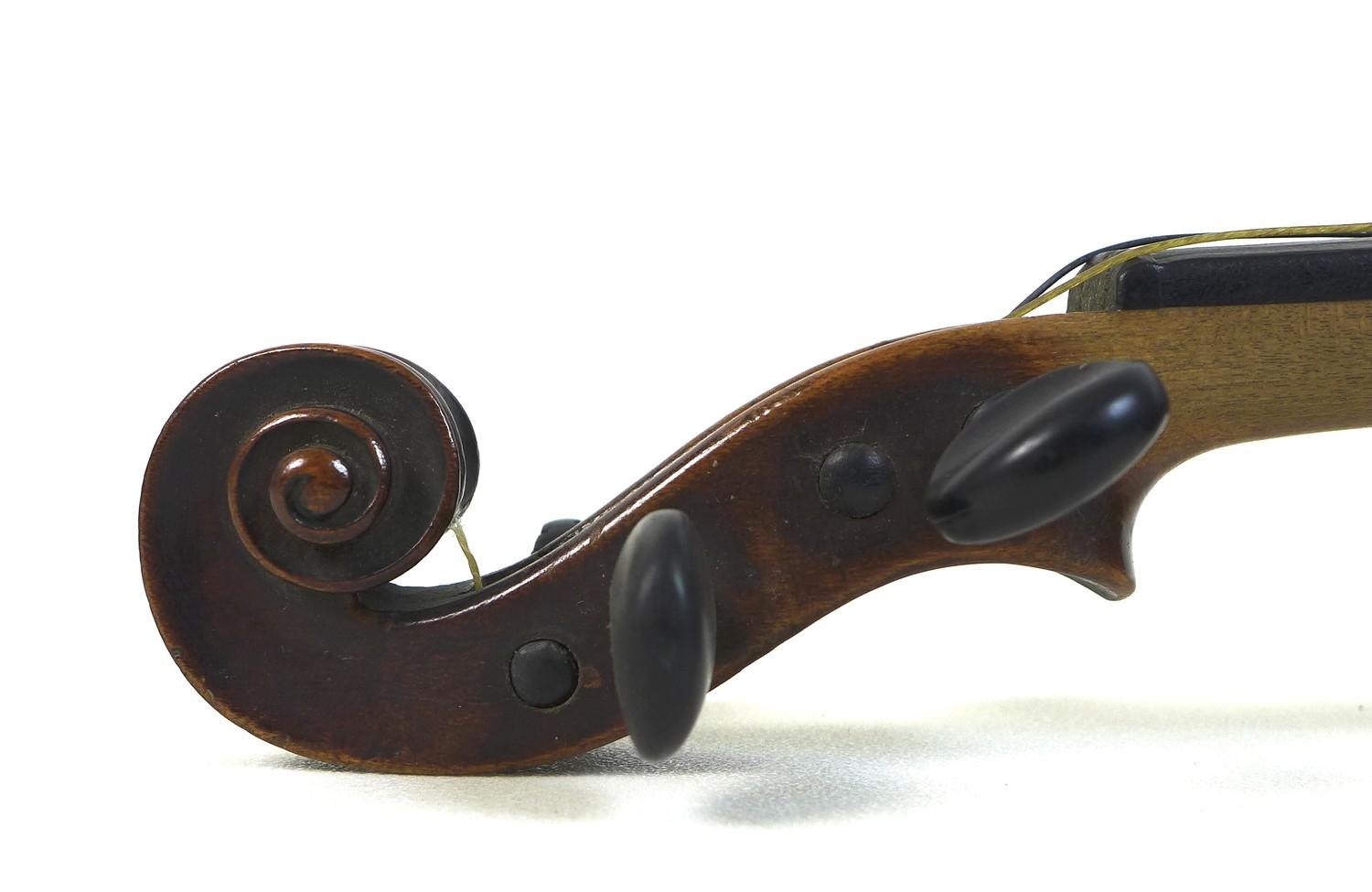 A 19th century violin, full size 4/4, well carved scroll, two piece back, outlined throughout with - Image 10 of 23