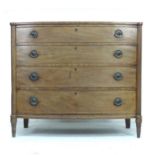 A 19th century mahogany bow fronted chest of four drawers, with fluted columns, boxwood stringing to