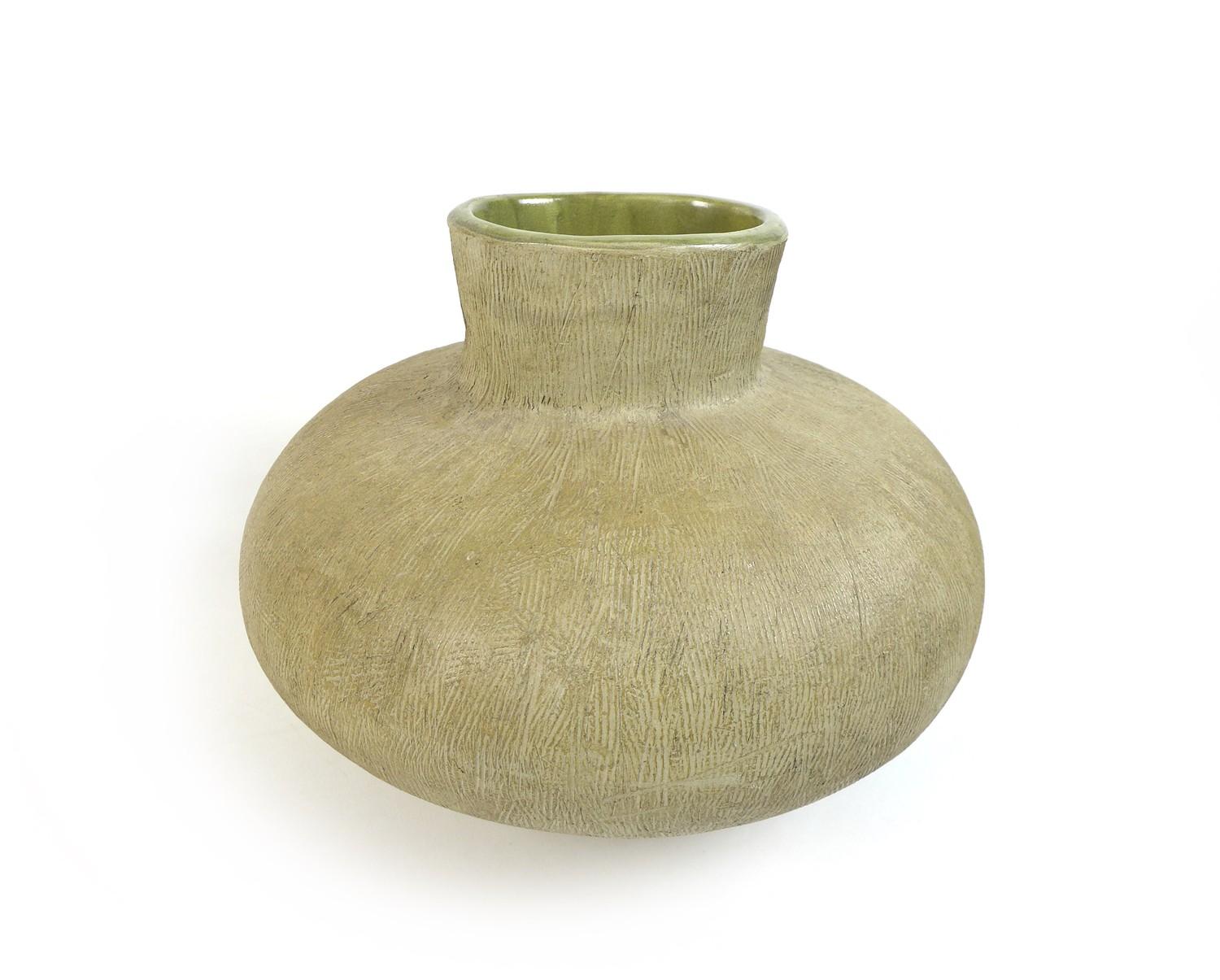 A large studio pottery vase, of compressed ovoid form with pronounced oval section mouth, - Image 2 of 8