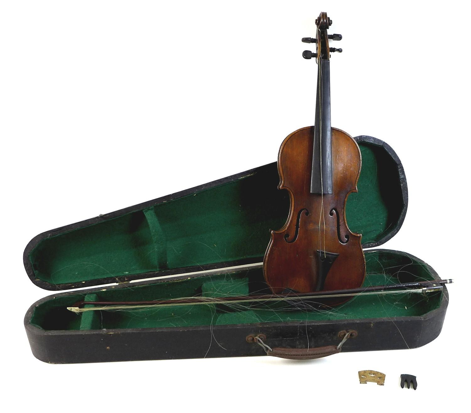 A 19th century violin, full size 4/4, well carved scroll, two piece back, outlined throughout with - Image 2 of 23