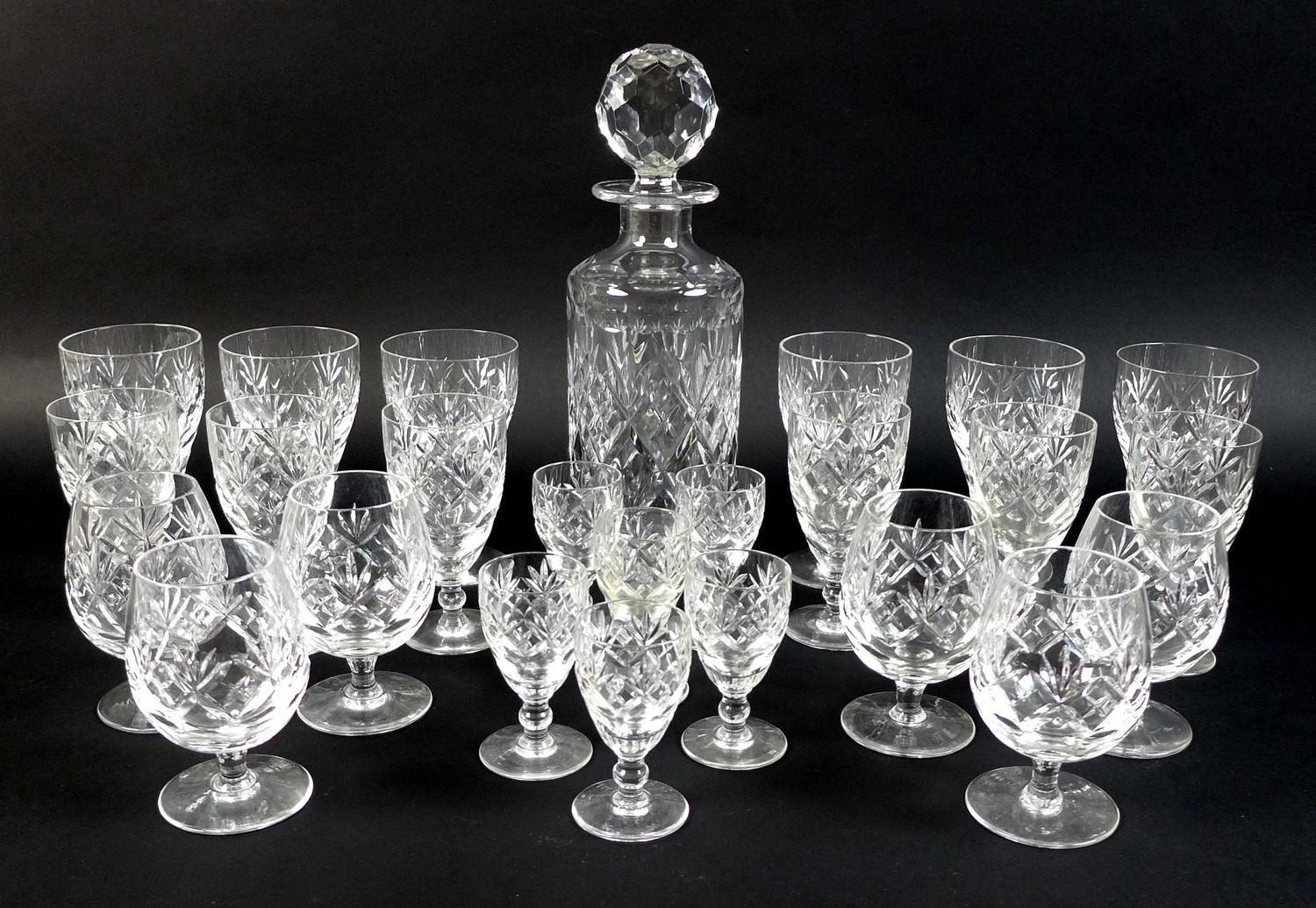 A group of boxed Royal Doulton glasswares, including a decanter, mini brandy, sherry and liquer