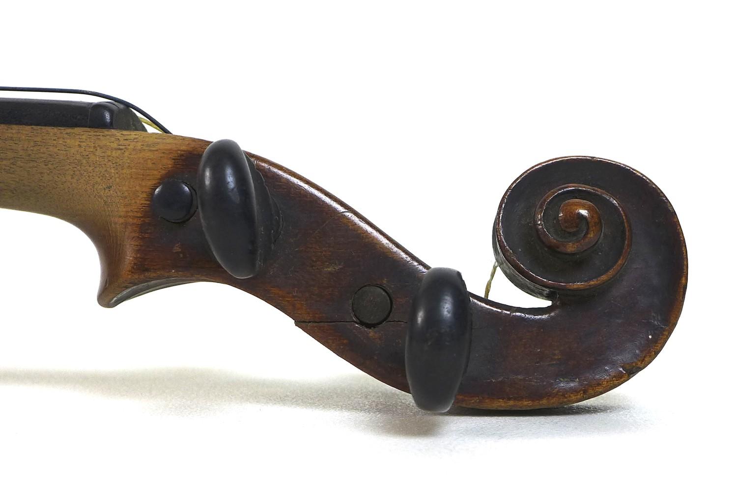A 19th century violin, full size 4/4, well carved scroll, two piece back, outlined throughout with - Image 9 of 23