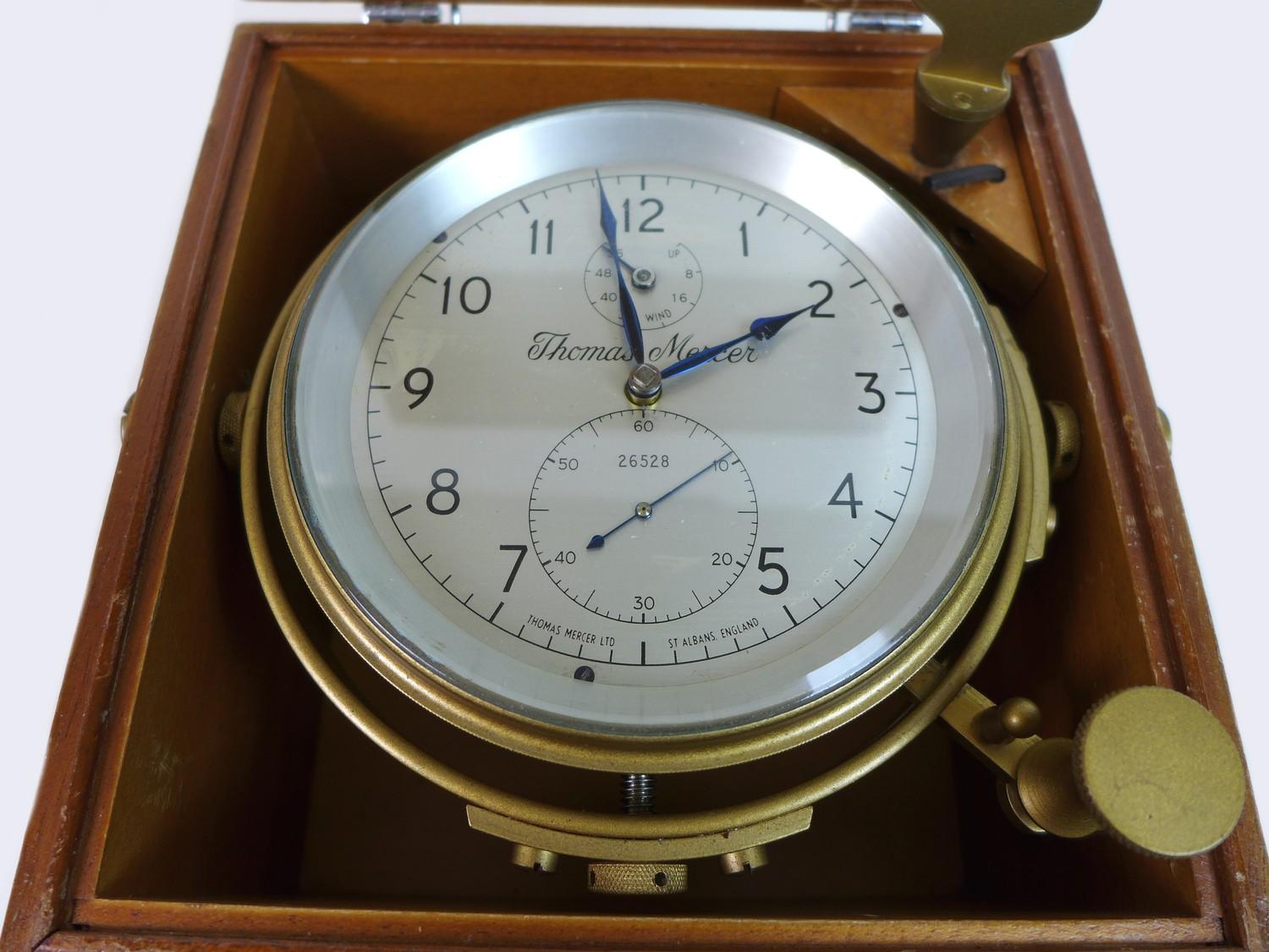 A late 20th century Thomas Mercer marine chronometer, the silvered dial numbered '26528', with two - Image 3 of 10