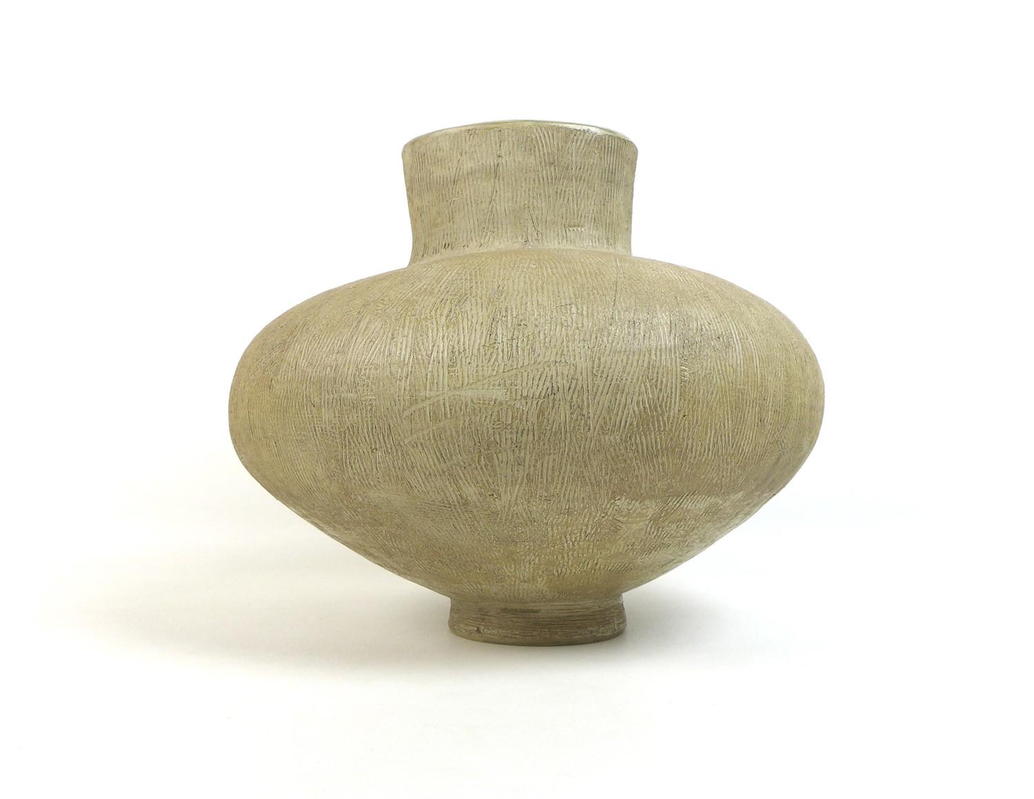 A large studio pottery vase, of compressed ovoid form with pronounced oval section mouth, - Image 4 of 8