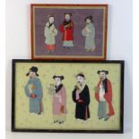 Two Chinese mixed media pictures, early to mid 20th century, both with full length figures of