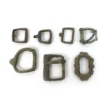 A group of seven Medieval and later detectorist finds, comprising six Medieval buckles, two of
