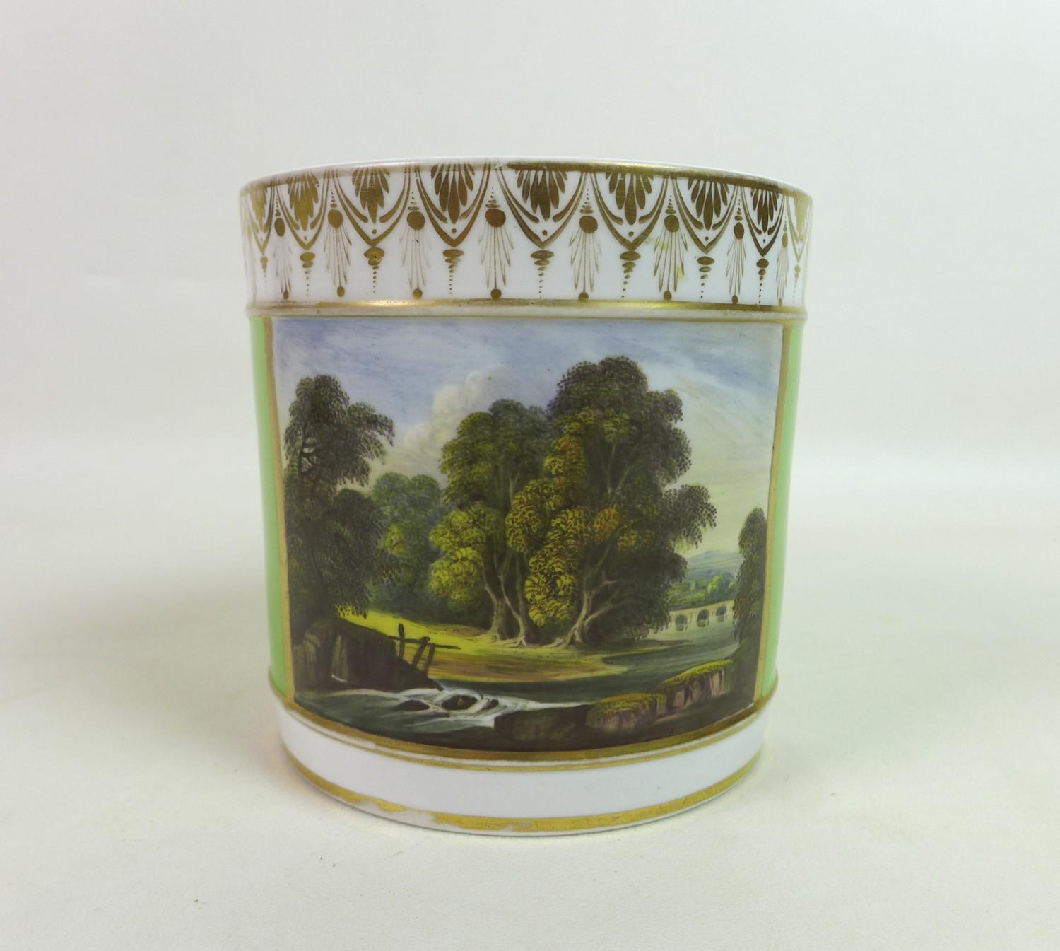 An early 19th century Derby porcelain tankard, decorated with a reserve of trees by a flowing - Image 2 of 15
