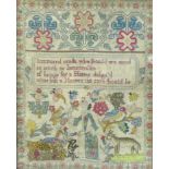 A 17th or 18th century sampler, with text reserve 'Immortal made what should we mind so much as