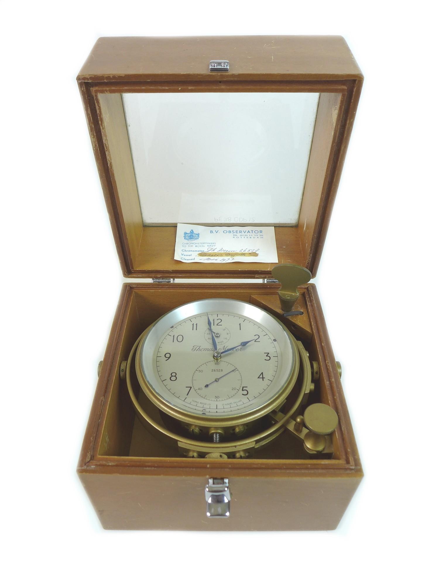 A late 20th century Thomas Mercer marine chronometer, the silvered dial numbered '26528', with two