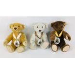 Three Steiff 1847 Collection replica soft toy bears, comprising one blonde, one Brown and one white,
