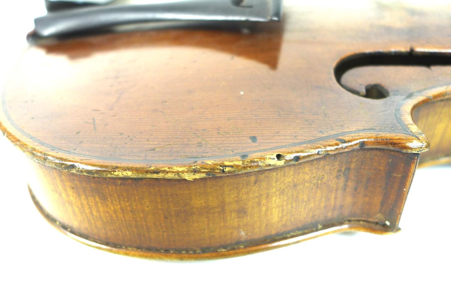 A 19th century violin, full size 4/4, well carved scroll, two piece back, outlined throughout with - Image 15 of 23