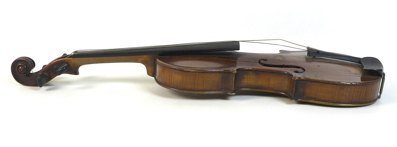 A 19th century violin, full size 4/4, well carved scroll, two piece back, outlined throughout with - Image 8 of 23