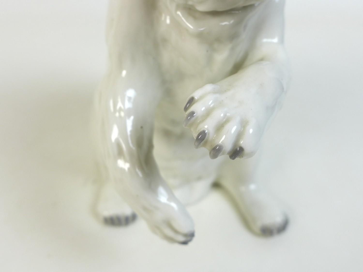 A 20th century Sitzendorf Polar bear figurine, the bear posed bearing teeth and rearing up from - Image 5 of 9