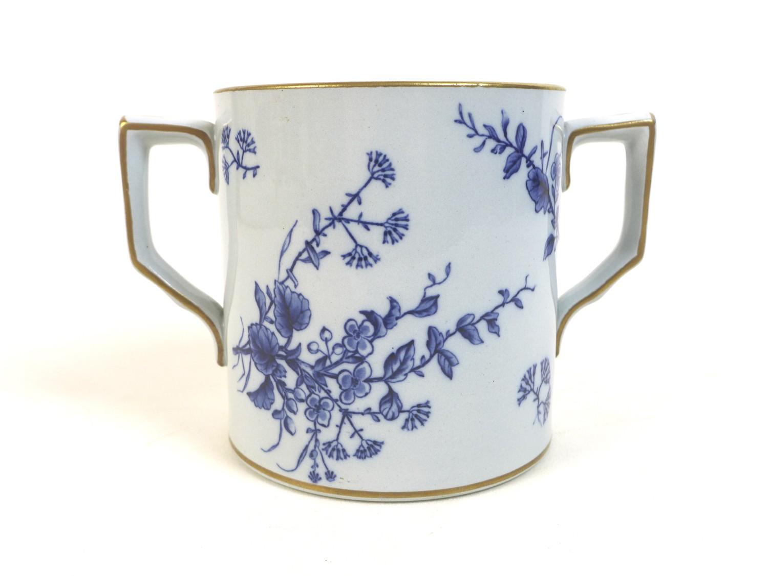 A 20th century Japanese blue and white twin handled tankard, with gilt decoration to rim and - Image 3 of 7