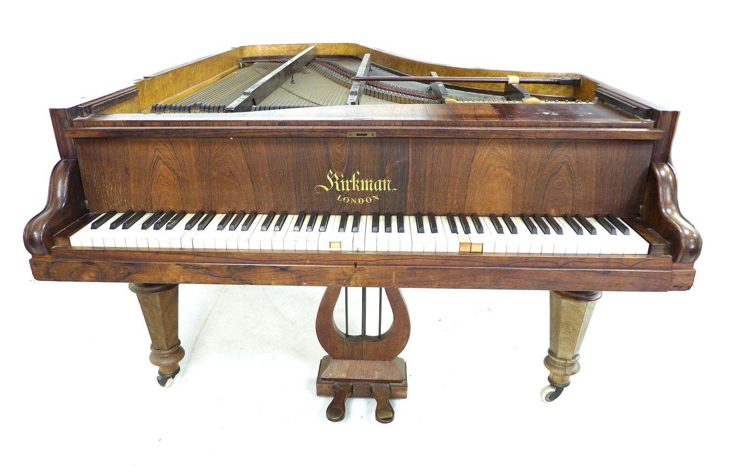 A Victorian Kirkman parlour grand piano, circa 1870, with rosewood veneered case, wooden frame and - Image 3 of 19