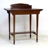 An Edwardian rosewood and line inlaid lady's writing desk, later red leatherette surface, lift lid