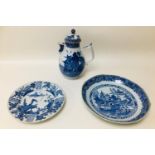 Three pieces of 19th century English blue and white porcelain, comprising an export blue and white