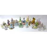 A collection of various figurines, including Royal Doulton 'Fair Maiden' HN2211, a Sitzendorf