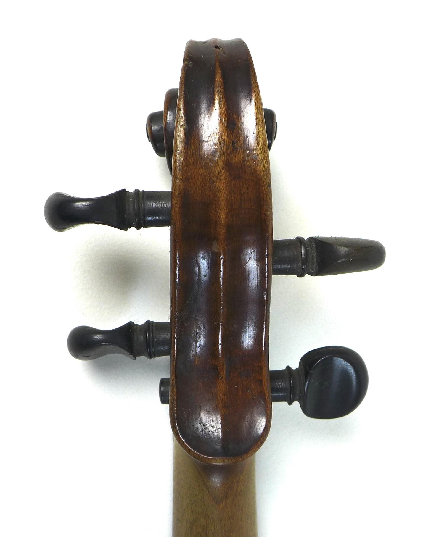 A 19th century violin, full size 4/4, well carved scroll, two piece back, outlined throughout with - Image 12 of 23