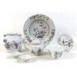 A group of Chinese famille rose porcelain, 18th century and later, comprising a dish decorated