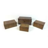 A group of four wooden boxes, comprising a Tunbridge Ware trinket box, with internal tray, 25 by