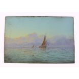Thomas Lucop (1834-1911): oil on board study of sailing boats at sunset, signed and dated '91',